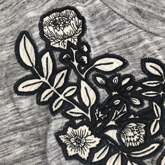 J. Crew Gray Crew Neck Embroidered Floral Top - Picture 6 of 9